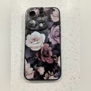 New, IPhone 16 Pro Floral Pattern Cell Phone Case - Black and Pink